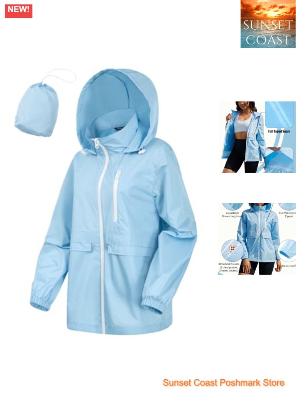 Women's Waterproof Packable Rain Jacket Windbreaker with Hood